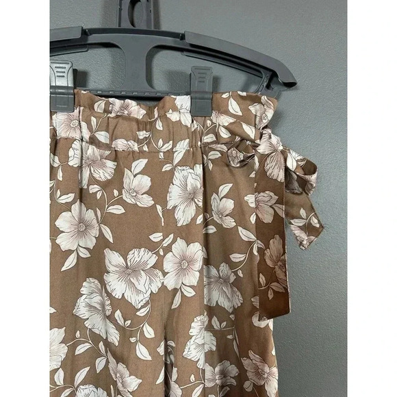 BOG collective wide‎ leg pant Small S Brown Floral Pink Print BK garments - Picture 2 of 9